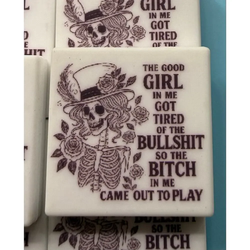Set of 6 Snarky Skeleton Cowgirl Silicone Focals for Pens Keychains Crafts